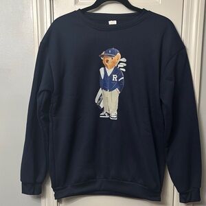 Navy Bear Graphic Crewneck Sweater hoodie size M
